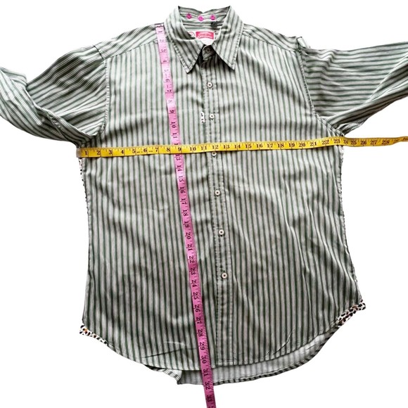 Robert Graham Freshly Laundered Shirt Mens Long Sleeve Green Striped Size L - Picture 10 of 11